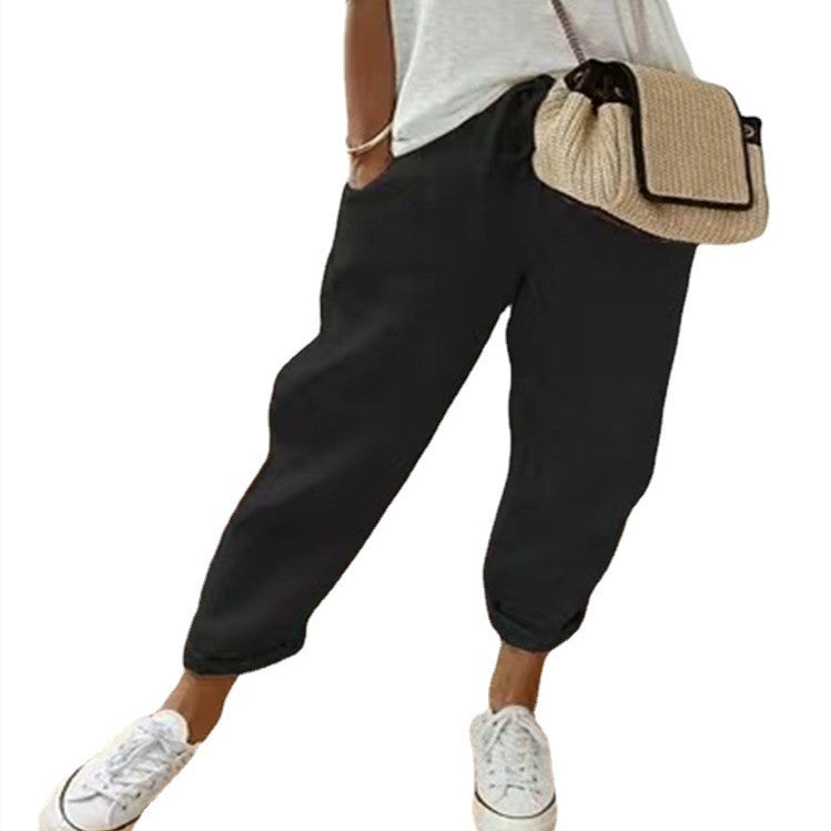Pantalon en Coton et Lin Uni
