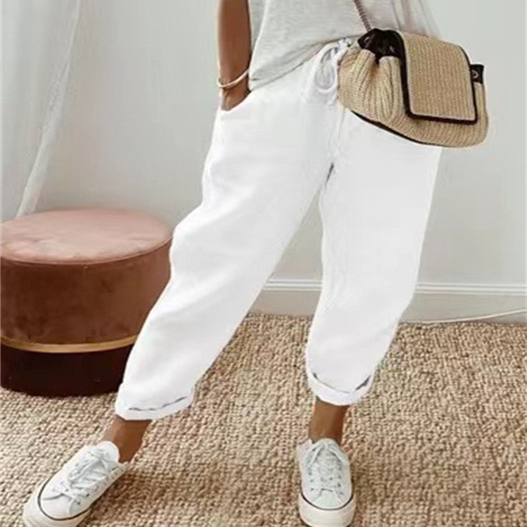 Pantalon en Coton et Lin Uni