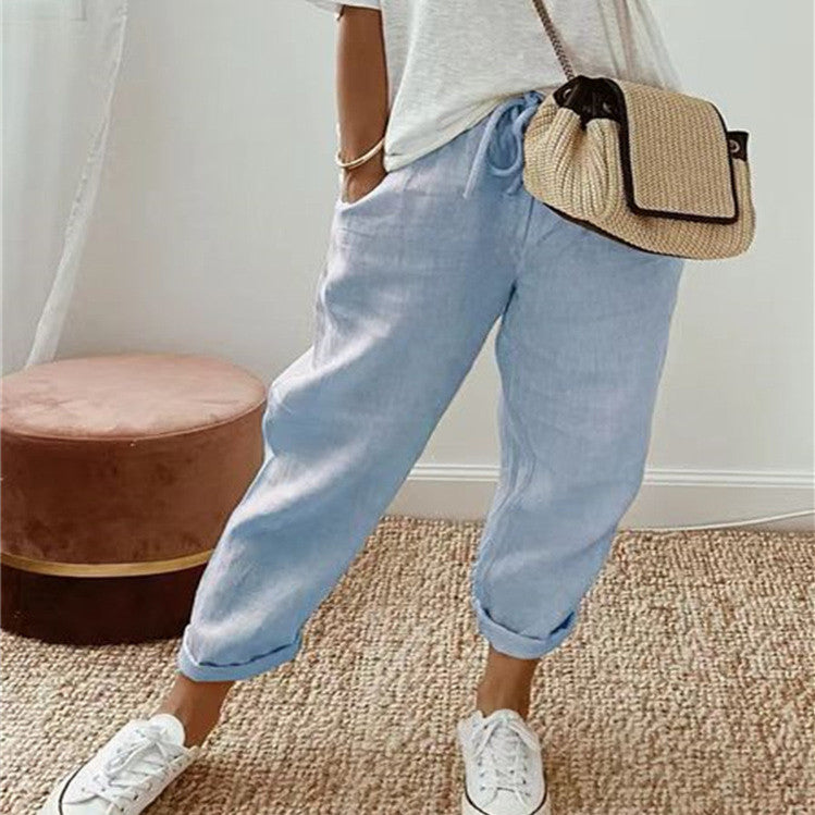 Pantalon en Coton et Lin Uni