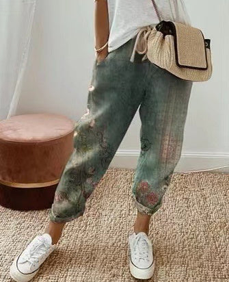 Pantalon en Coton et Lin Uni