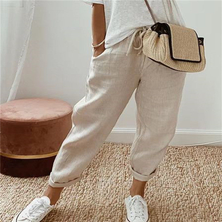Pantalon en Coton et Lin Uni