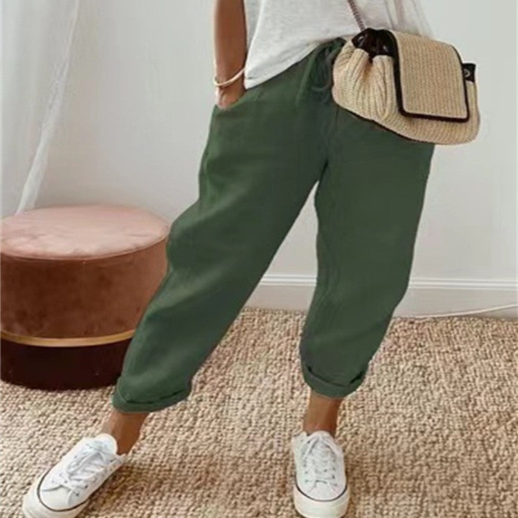 Pantalon en Coton et Lin Uni
