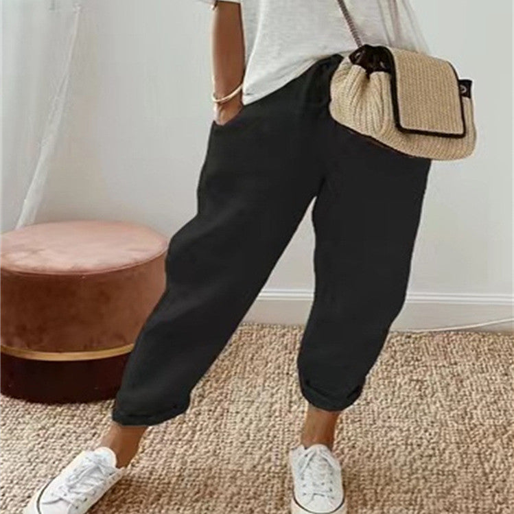Pantalon en Coton et Lin Uni
